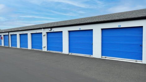 Wide shot of the driveway and storage units at the Glacier West Self Storage facility in Marysville, showing ease of access.